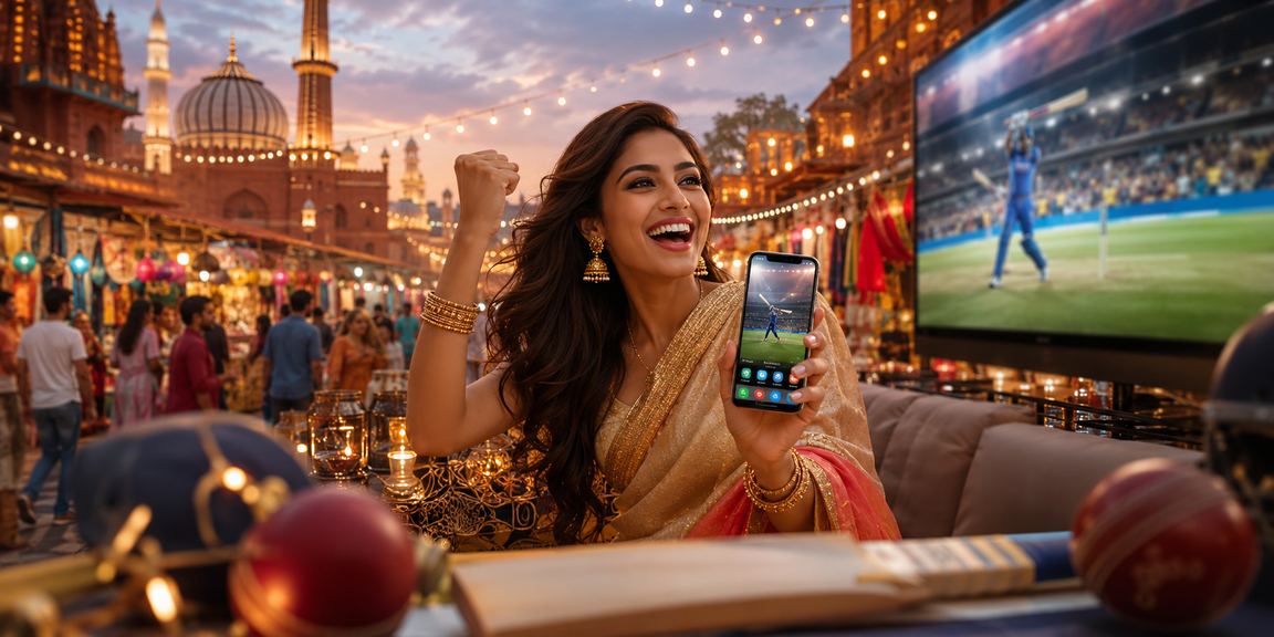 Spectators enjoying cricket match with betting interface