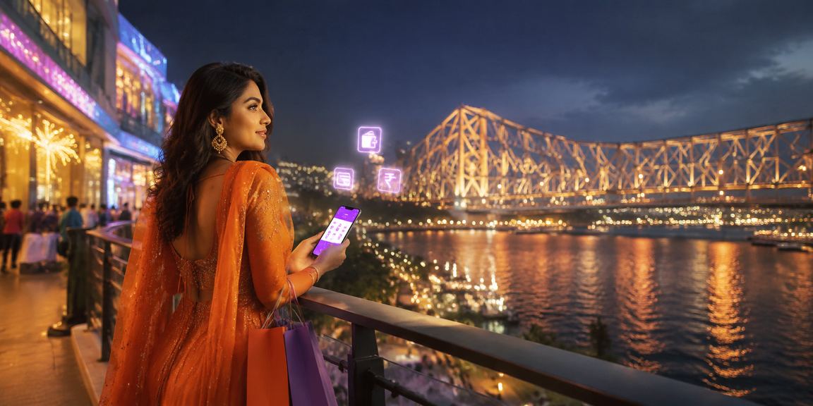 Indian young adult using mobile for payment securely